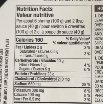 Crevettes avec queues nutrition facts table