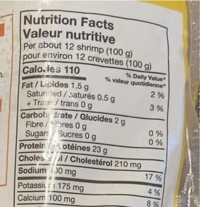Pacific White Shrimp nutrition facts table