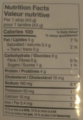 Breaded Chicken Strips nutrition facts table