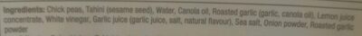 Garlic Hummus ingredients label