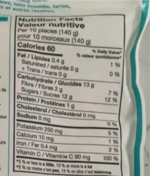 Pêches tranchées nutrition facts table