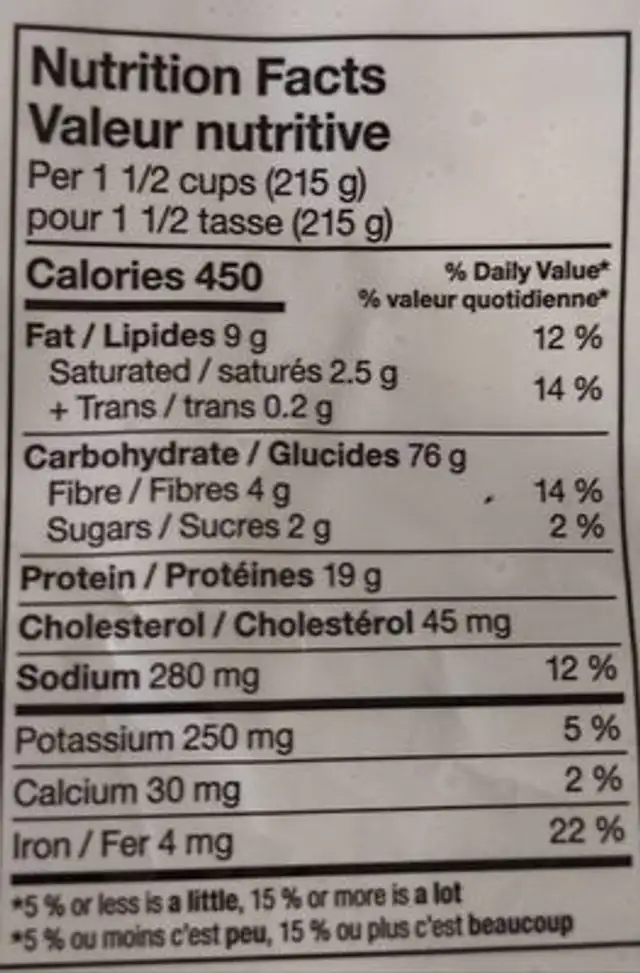 Tortellinis au boeuf nutrition facts table