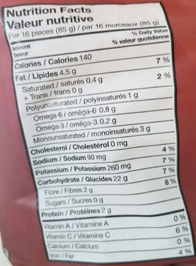 Superfries crinkle cut nutrition facts table