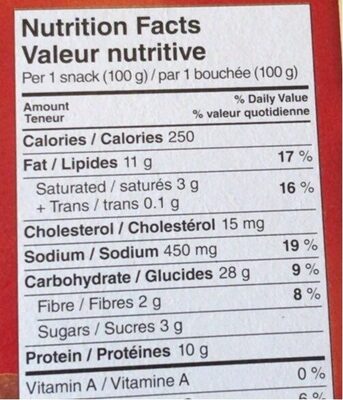 Pizza pochettes peperoni nutrition facts table