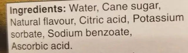 Ginger Beer ingredients label