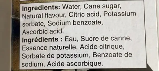 Ginger Beer nutrition facts table