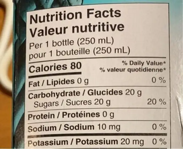 Tonic water nutrition facts table