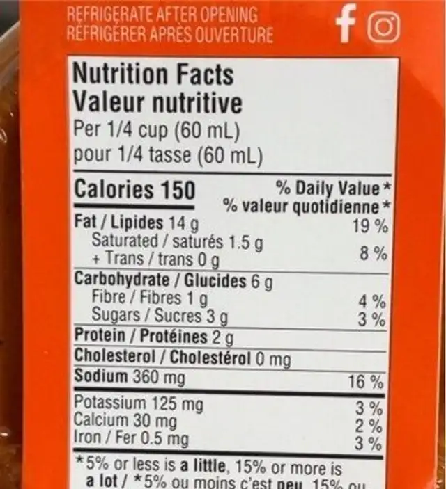 Pesto Piquillo et Amandes nutrition facts table