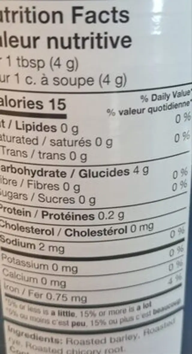Substitut De Café (mélange Corsé) nutrition facts table