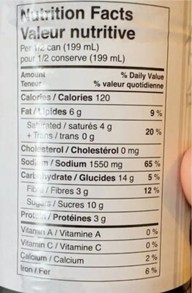 Soupe tom yum nutrition facts table