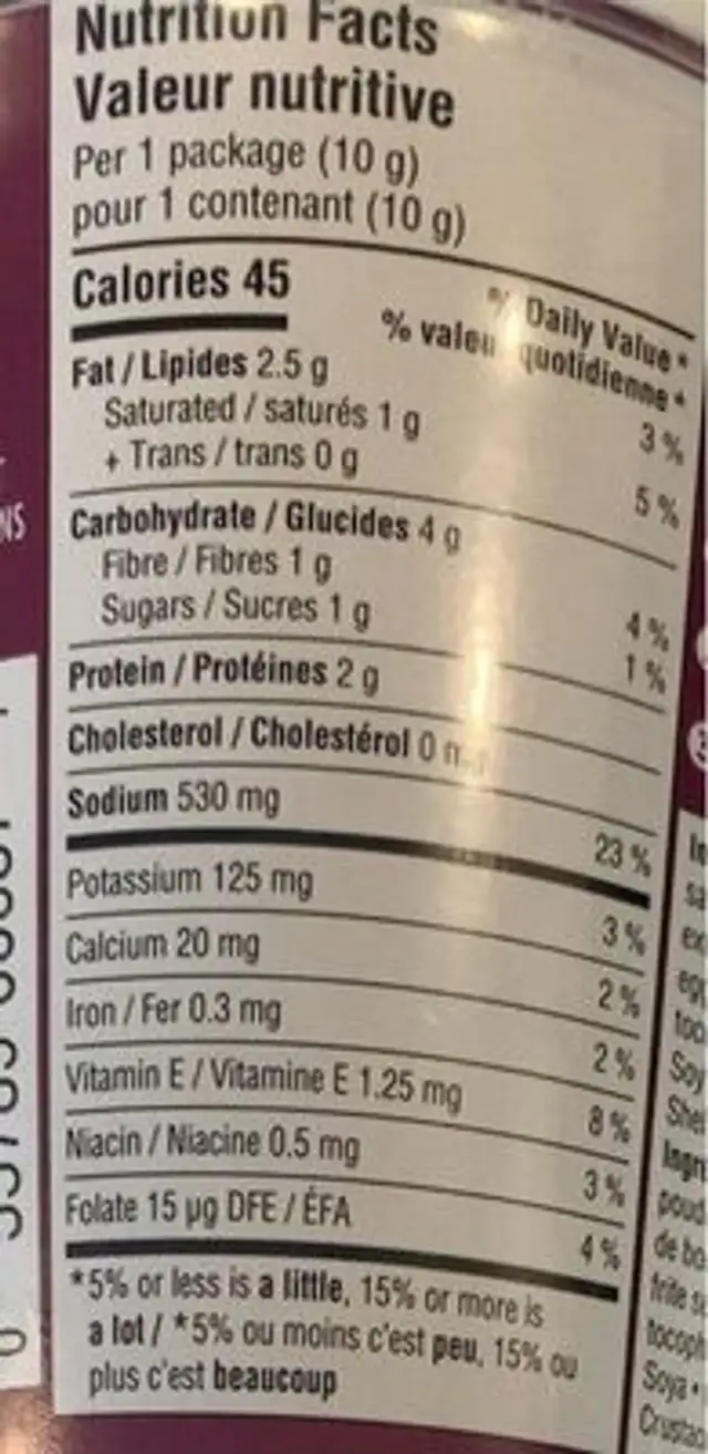 Soupe miso nutrition facts table