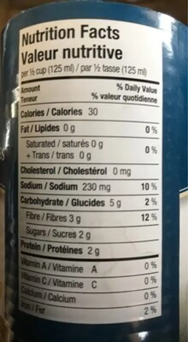 Epis de maïs miniatures nutrition facts table