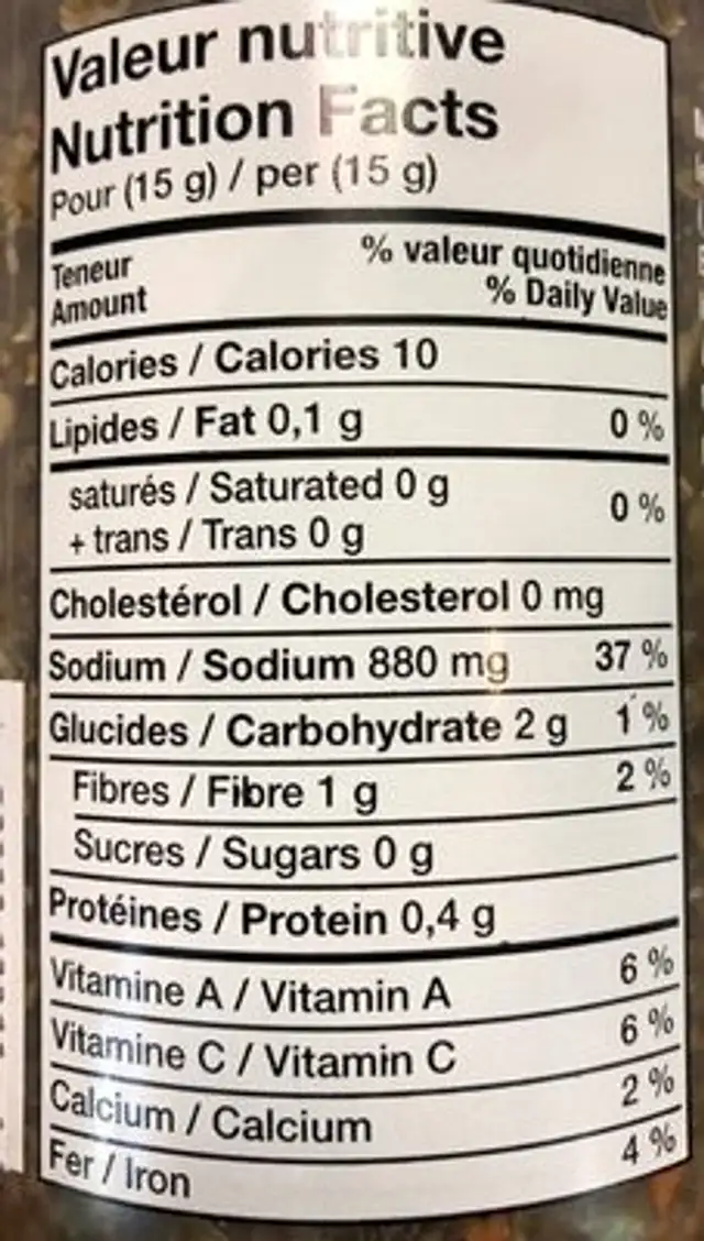 Les herbes salées nutrition facts table