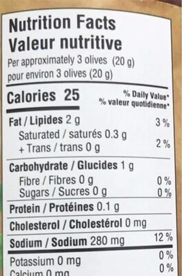 Olives mélange biologique nutrition facts table