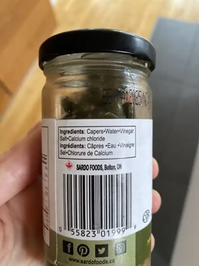 Sardo Câpres Cucina 125 mL ingredients label
