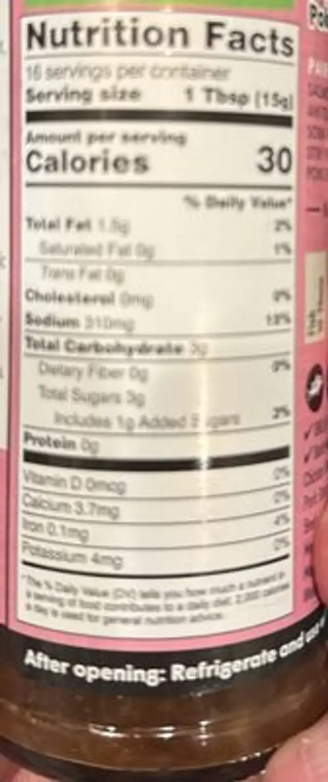 Ginger Wasabi Sauce And Marinade nutrition facts table