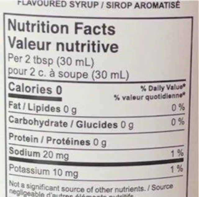 Thin cinnamon vanilla nutrition facts table