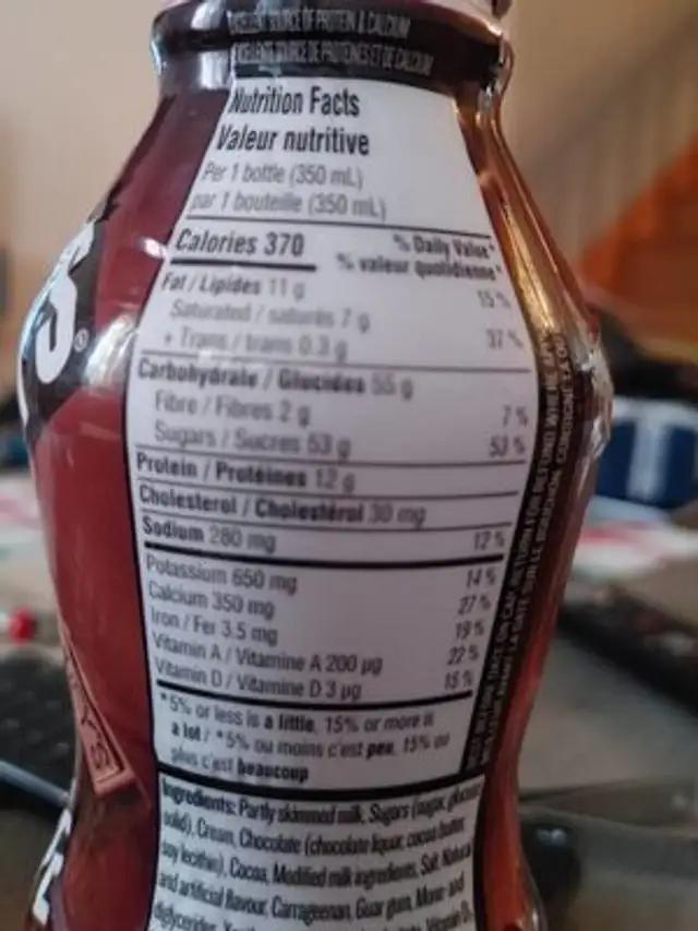 Lait frappé nutrition facts table