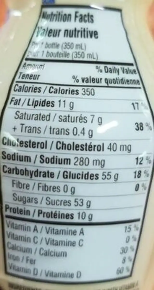 Lait frappé, Biscuit et crème nutrition facts table