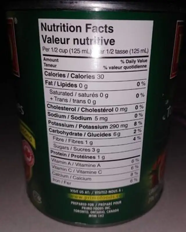 Tomates italiennes en dés nutrition facts table