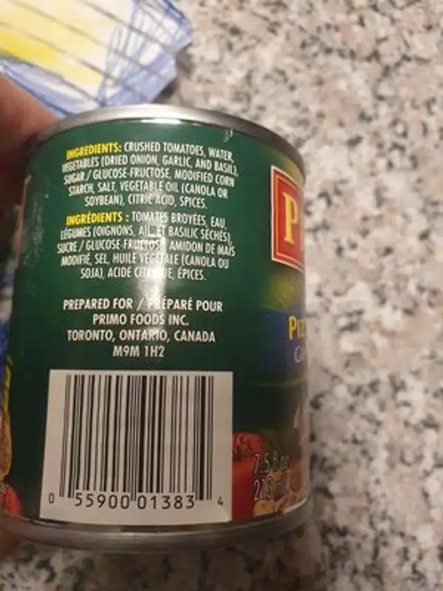 pizza sauce ingredients label