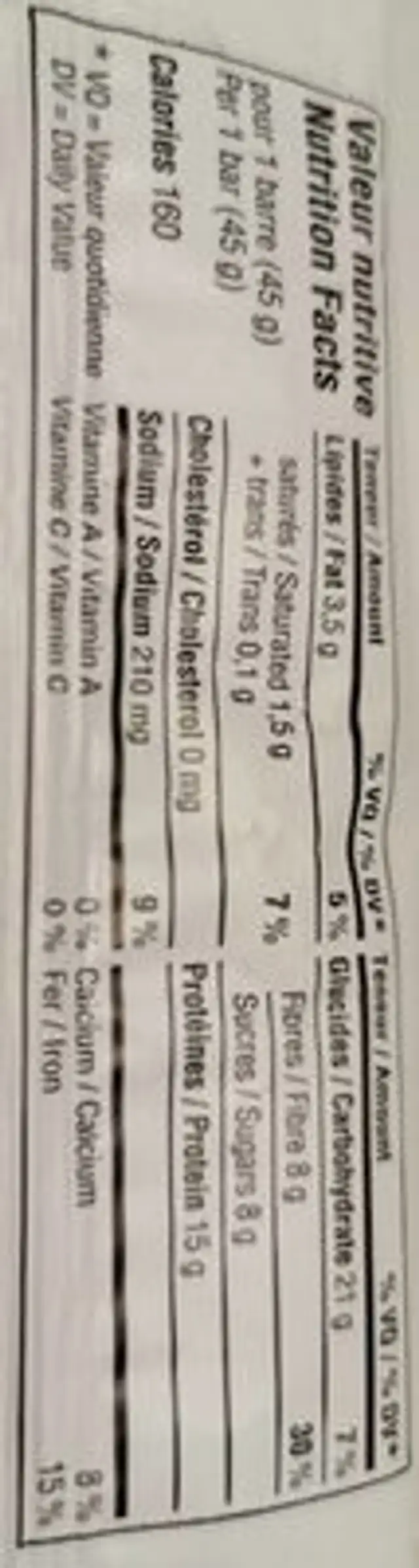 SuppléGo nutrition facts table