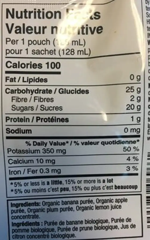 Banane pomme et prune nutrition facts table