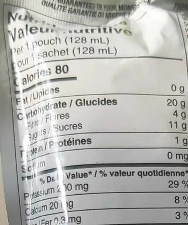 Poire et haricot vert nutrition facts table