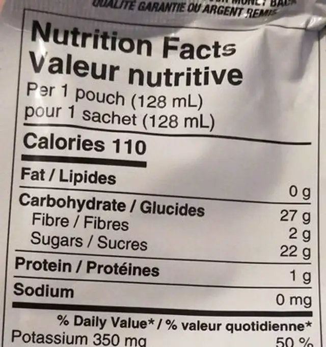 Banane et pomme nutrition facts table