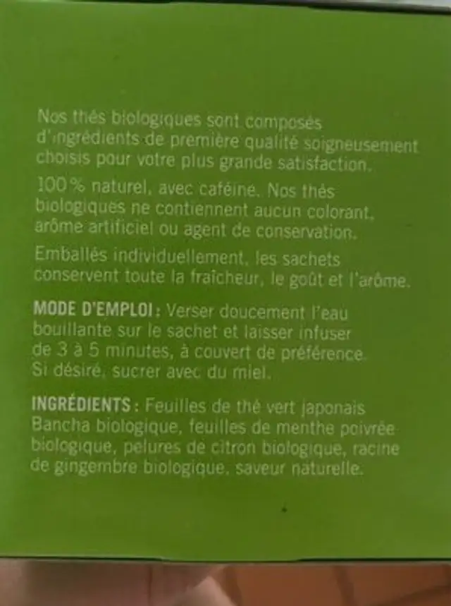 Bancha green tea nutrition facts table