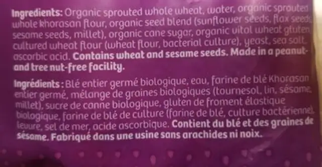Sprouted Power Organic Ancient Grains The Queen's Khorasan ingredients label