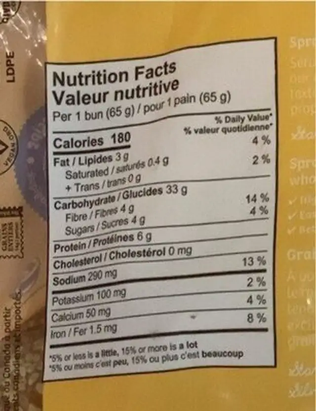 Pain hamburger avec graines de sésames nutrition facts table