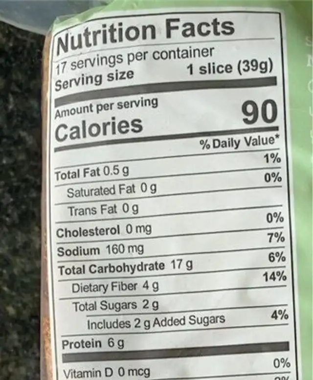 Sprouted Power Bread nutrition facts table