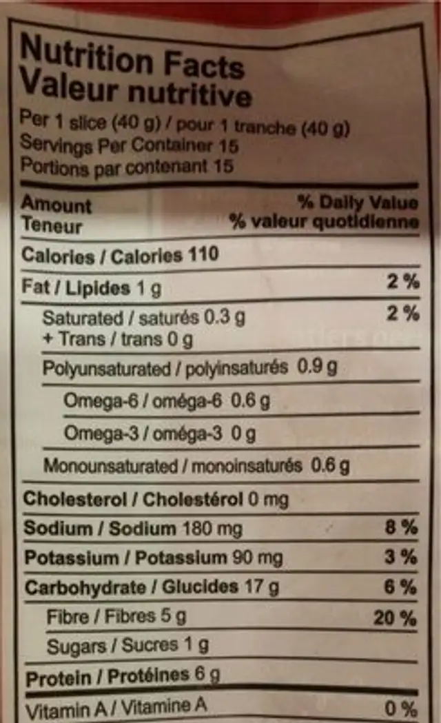 Sprouted Power nutrition facts table