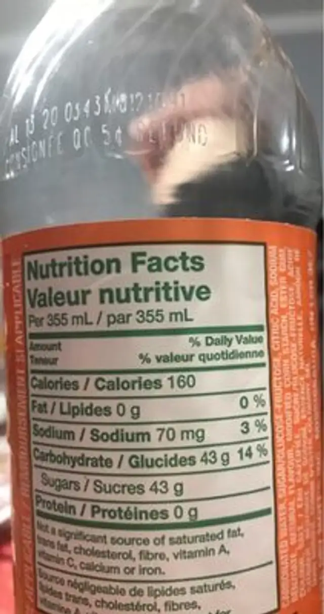 Crush orange nutrition facts table