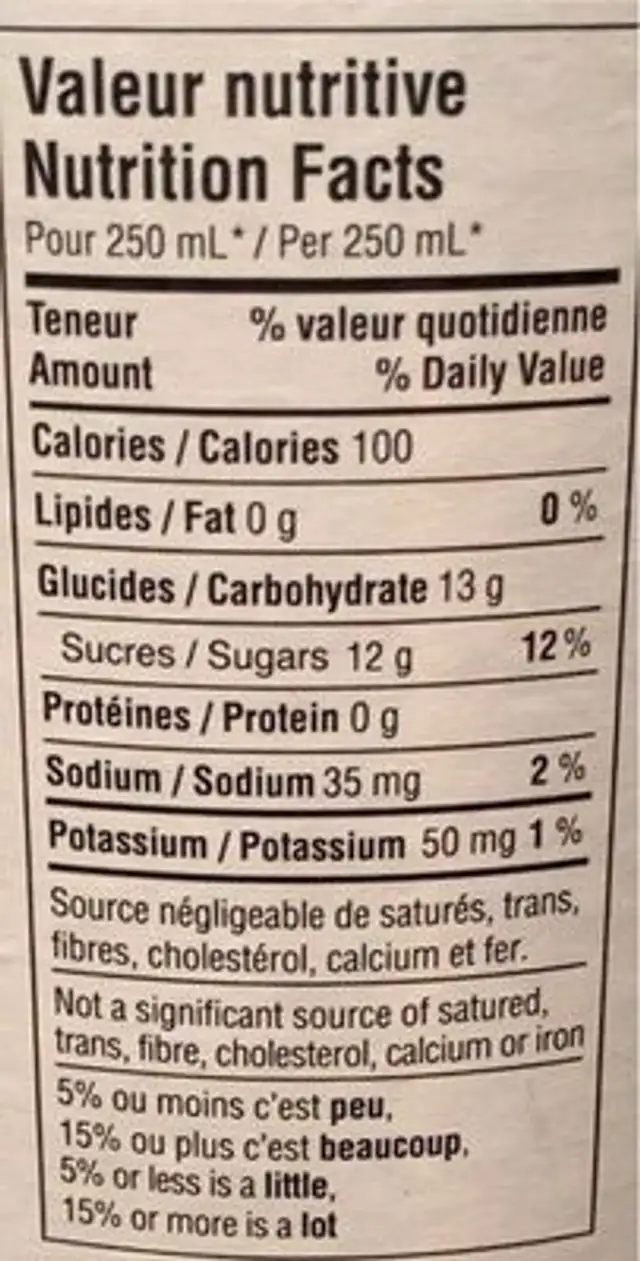 Svelte nutrition facts table