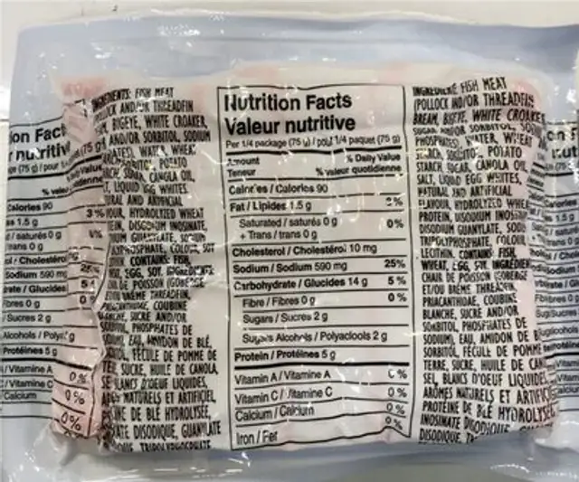 Imitation de chair de crabe nutrition facts table