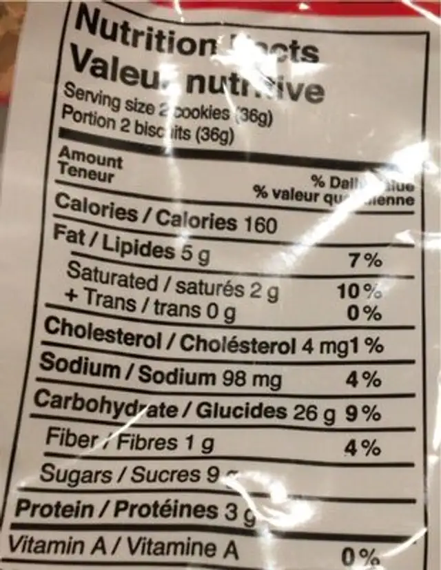 Ciambelline nutrition facts table