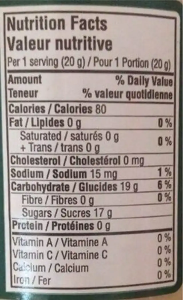 Pure maple spread/Tartinade d’érable pure nutrition facts table