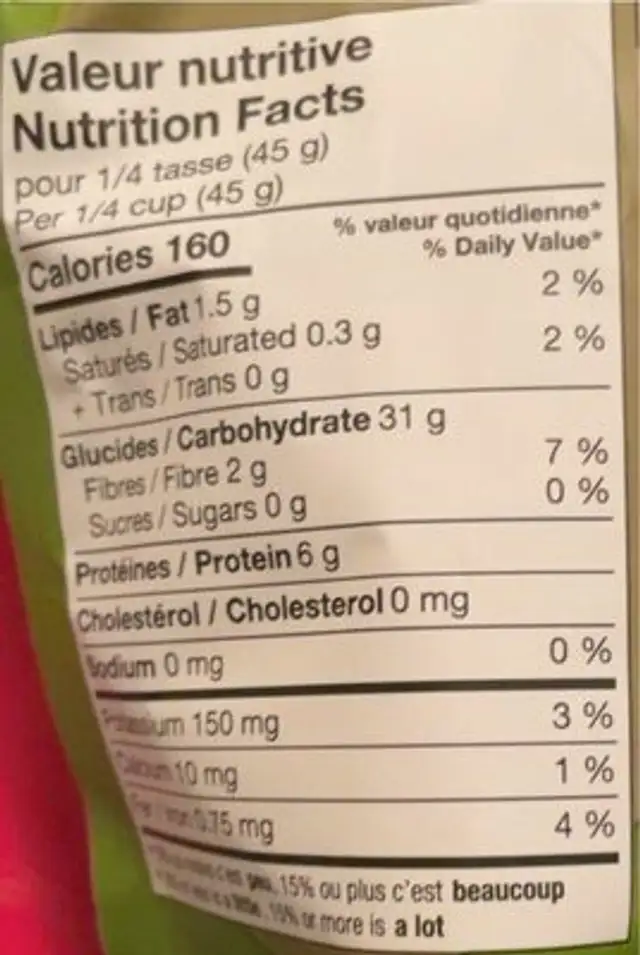 Sarrasin entier blanc cru biologique nutrition facts table