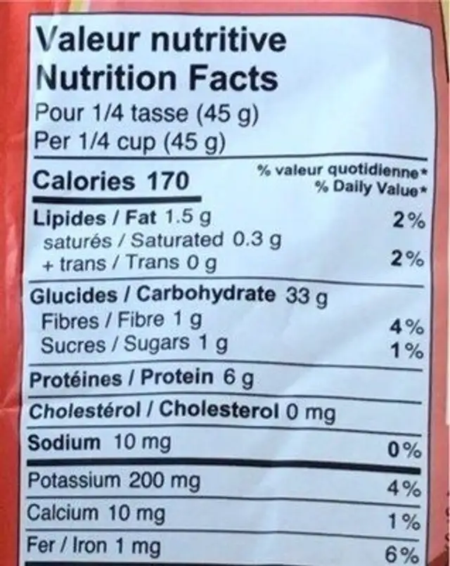 Organic roasted buckwheat (kasha) nutrition facts table