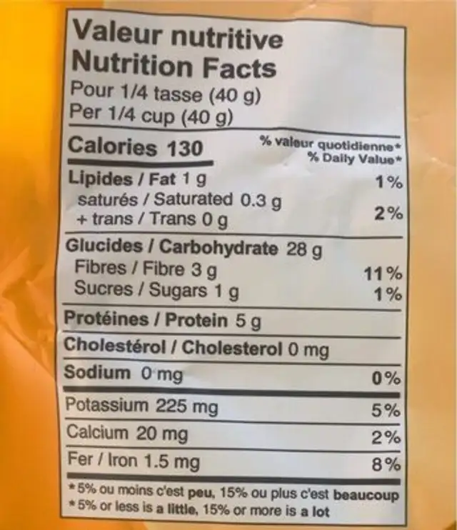 Gruau de sarrasin cru biologiqie nutrition facts table