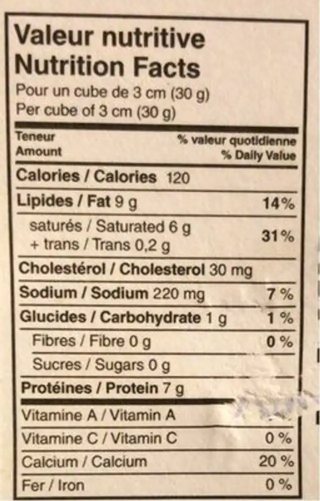 Le mamirolle nutrition facts table