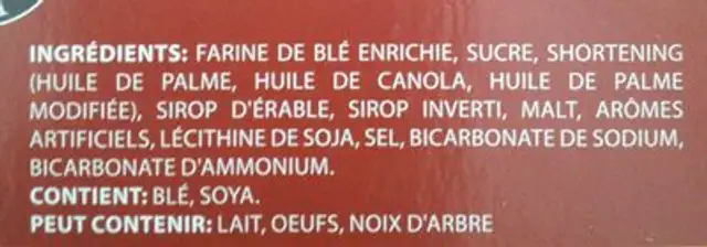 Maple Biscuits ingredients label
