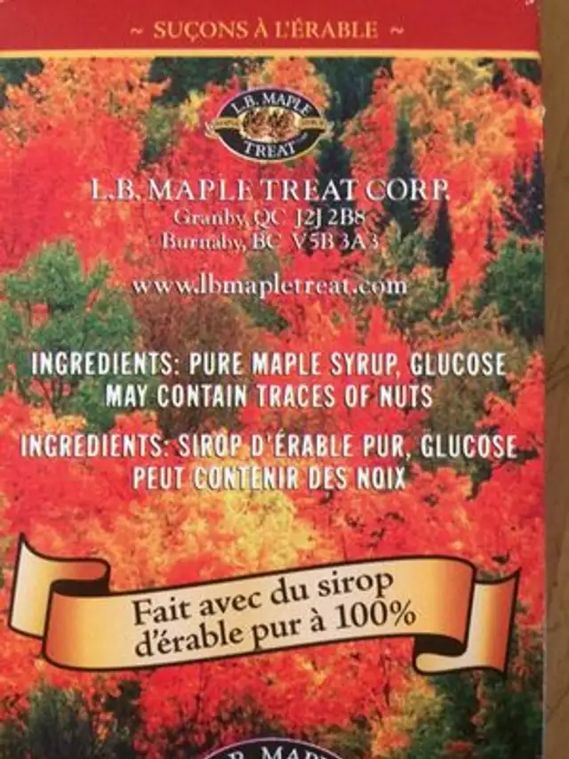 Maple Treat Lollipops ingredients label