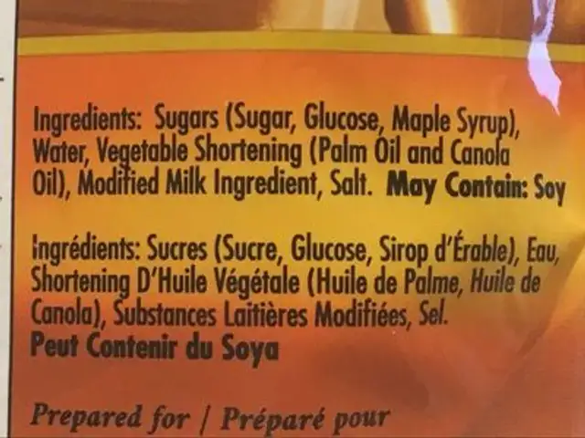 Maple Caramel Candies ingredients label