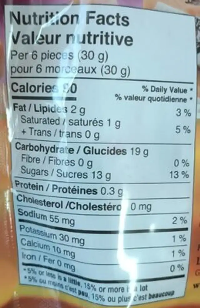 Maple Treat Taffy Candy nutrition facts table