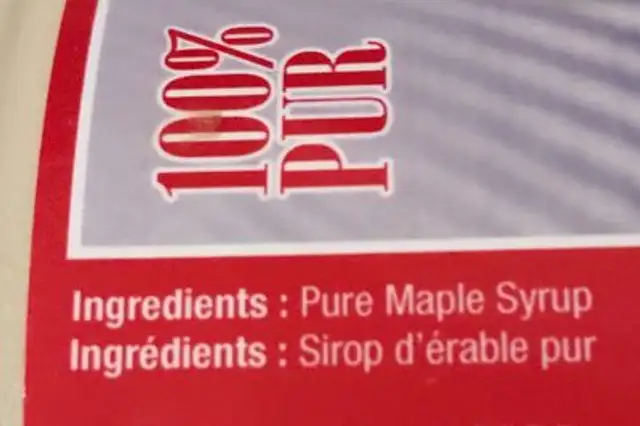 Sirop d'érable ingredients label