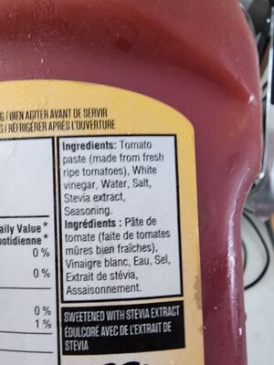 No Sugar Added Ketchup ingredients label