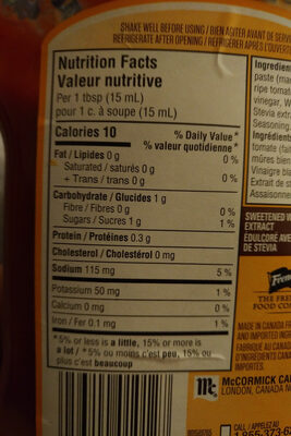 No Sugar Added Ketchup nutrition facts table